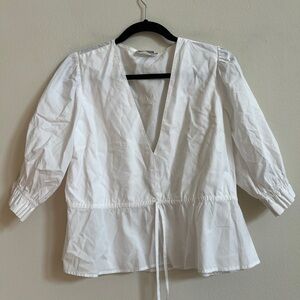 CHRISTY LYNN White Poplin Puff Sleeve Top